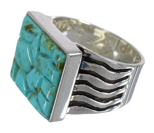 Genuine Sterling Silver And Turquoise Inlay Southwestern Ring Size 5-1/4 YX68728